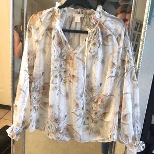 H&M white with yellow floral design semi sheer